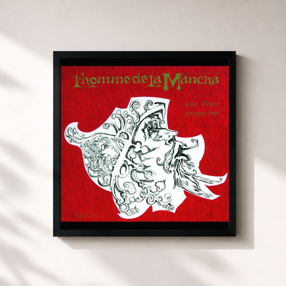 #noir Tableau carré de l'album L'Homme De La Mancha (Vol.13) de Jacques Brel, cadre noir 32x32 cm