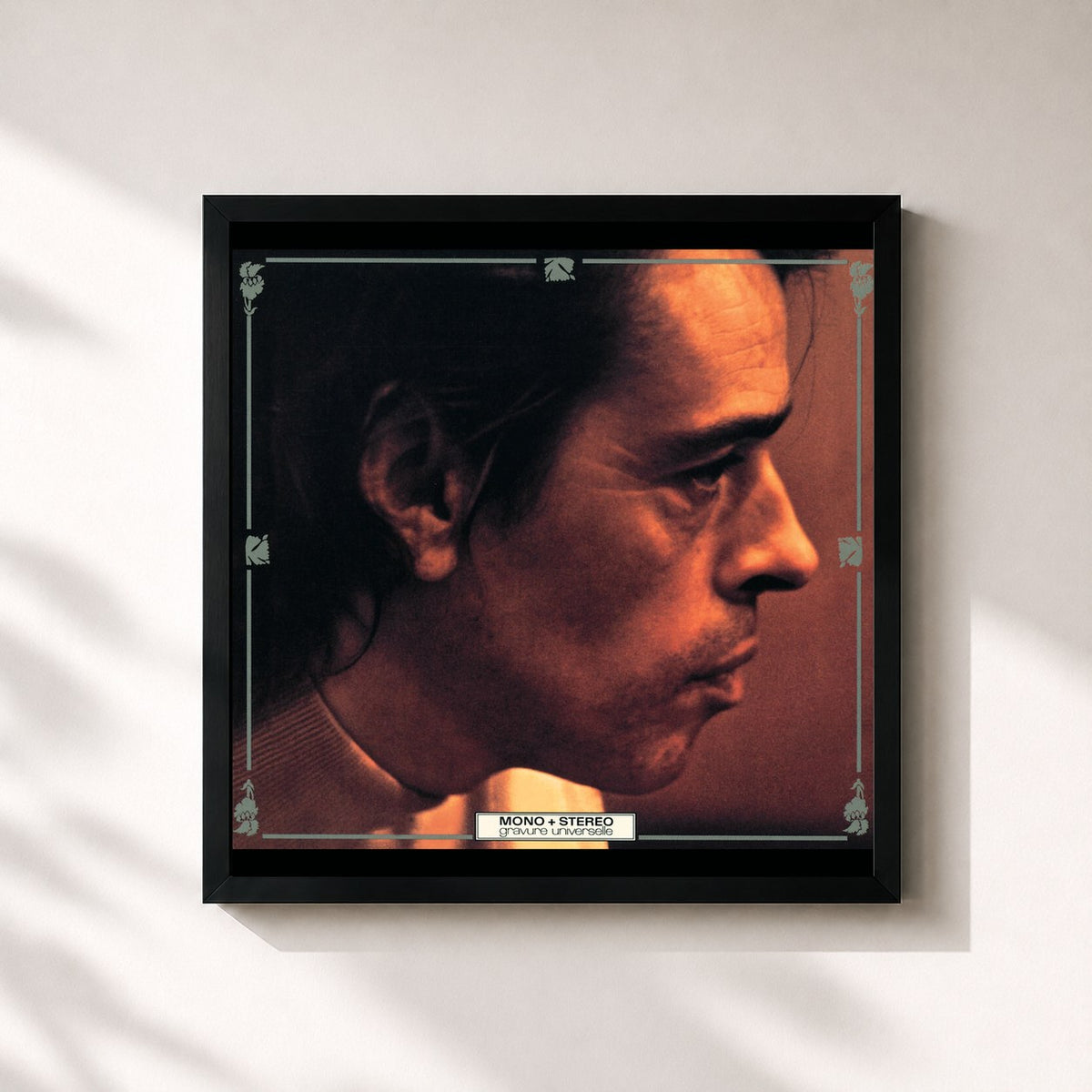 #noir Tableau carré de l'album J'Arrive (Vol.12) de Jacques Brel, cadre noir 32x32 cm