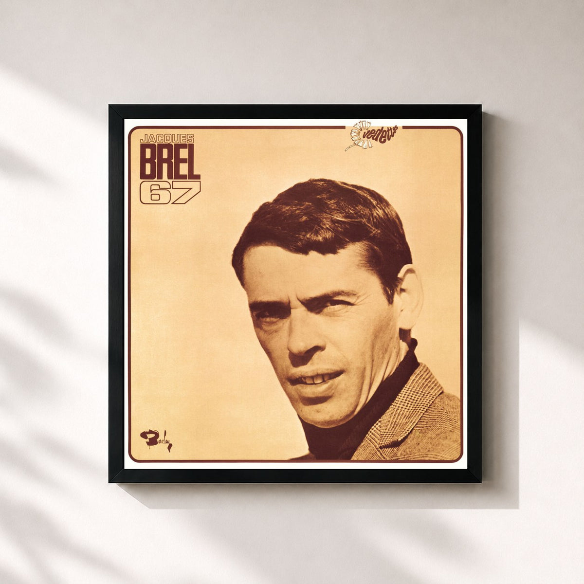 #noir Tableau carré de l'album Jacques Brel 67 de Jacques Brel, cadre noir 32x32 cm