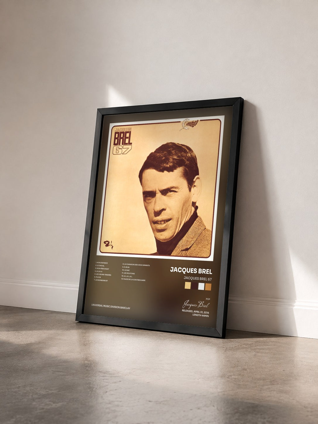 #noir Tableau de l'album Jacques Brel 67 de Jacques Brel vu de trois quarts, cadre noir