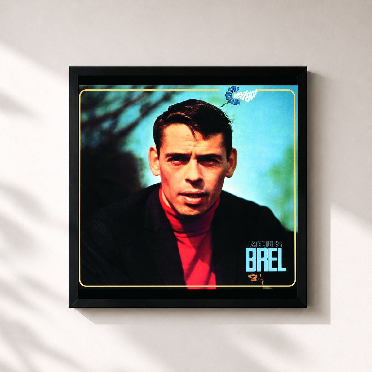 #noir Tableau carré de l'album Les Bonbons (Vol.8) de Jacques Brel, cadre noir 32x32 cm