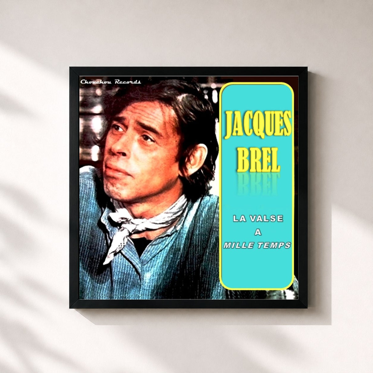 #noir Tableau carré de l'album La Valse a Mille Temps de Jacques Brel, cadre noir 32x32 cm