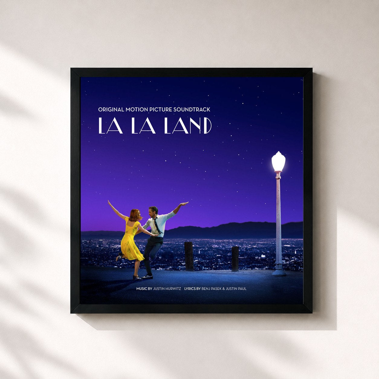 #noir La La Land (Original Motion Picture Soundtrack) di Justin Hurwitz in stampa quadrata incorniciata, cornice nera 32x32 cm