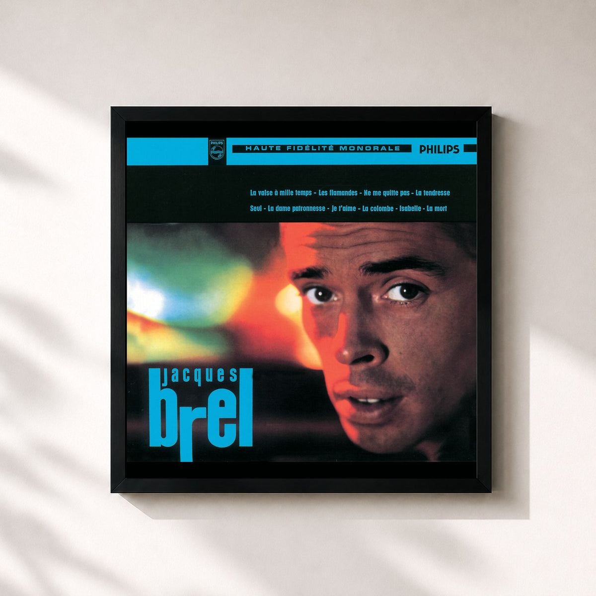 #noir Tableau carré de l'album La Valse A Mille Temps (Vol.4) de Jacques Brel, cadre noir 32x32 cm