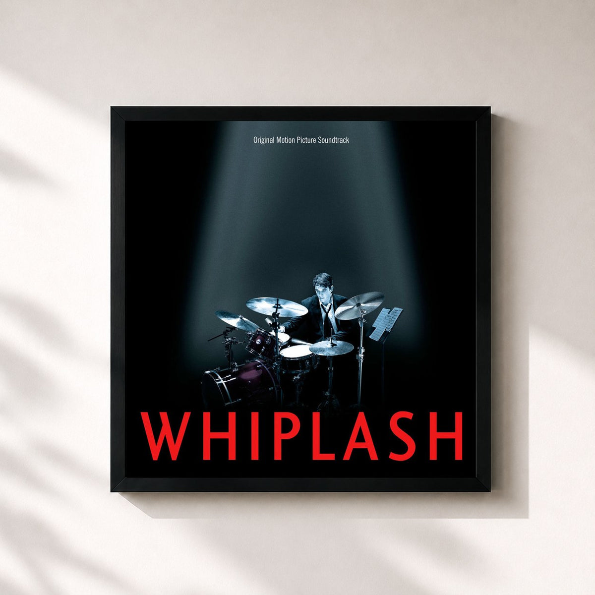#noir Tableau carré de l'album Whiplash (Original Motion Picture Soundtrack) de Justin Hurwitz, cadre noir 32x32 cm