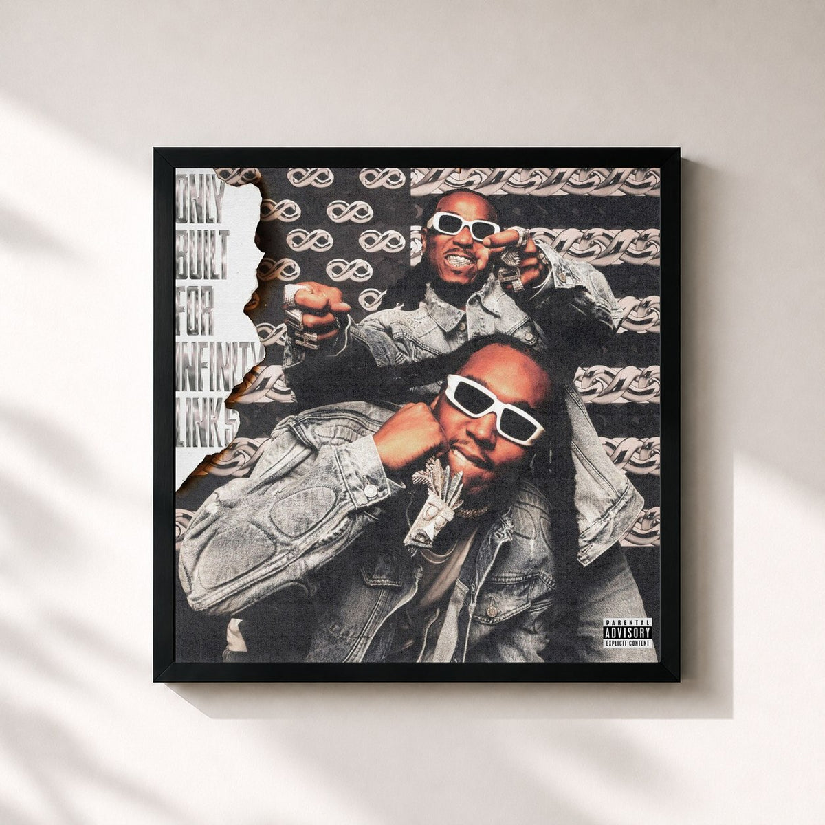 #noir Only Built For Infinity Links von Quavo als quadratischer Kunstdruck, schwarzer Rahmen 32x32 cm
