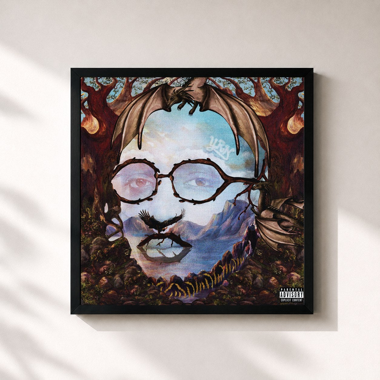 #noir Tableau carré de l'album QUAVO HUNCHO de Quavo, cadre noir 32x32 cm