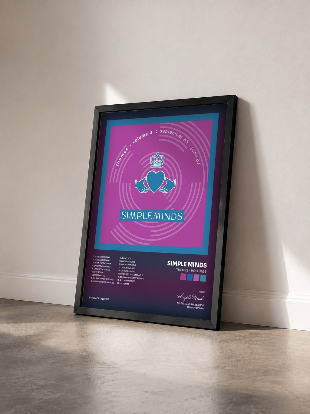 #noir Tableau de l'album Themes - Volume 3 de Simple Minds vu de trois quarts, cadre noir