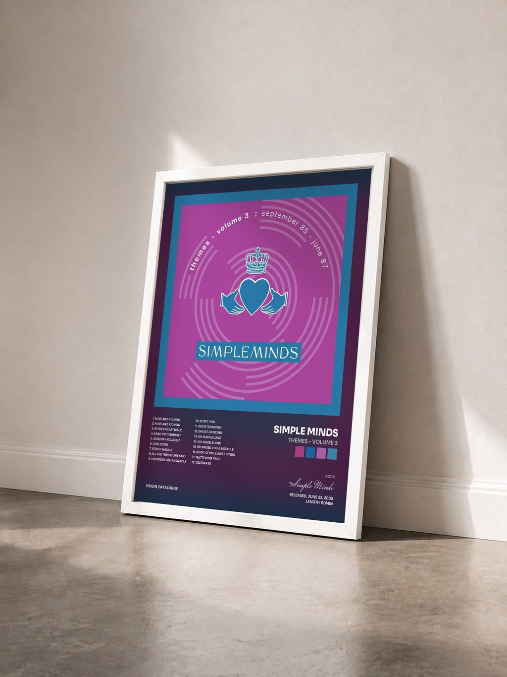 #blanc Tableau de l'album Themes - Volume 3 de Simple Minds vu de trois quarts, cadre blanc