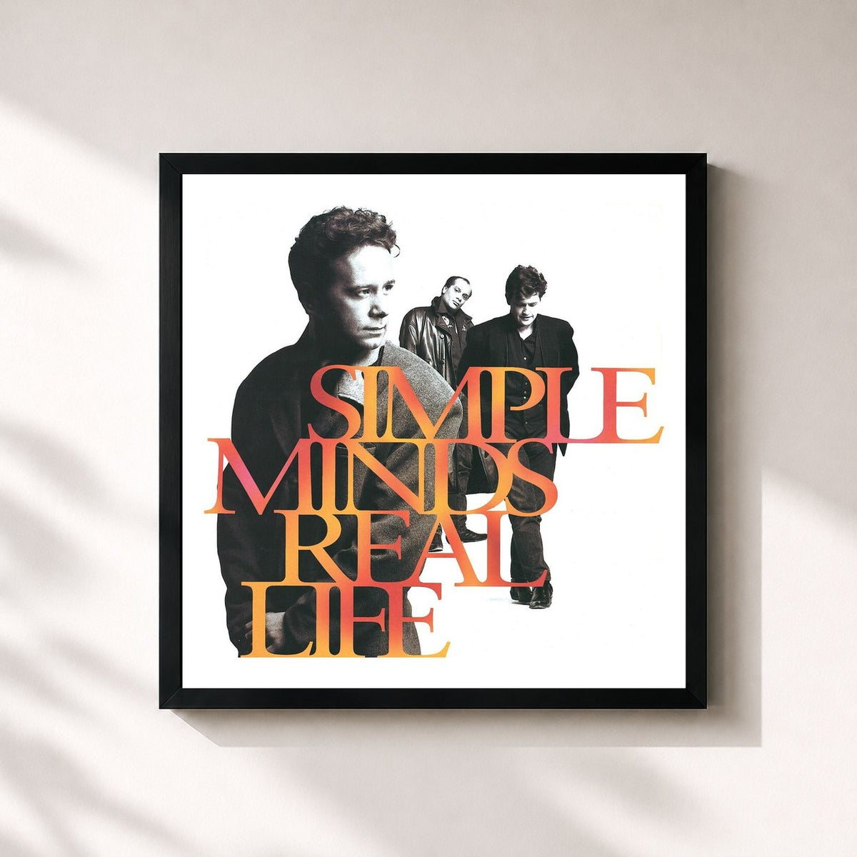 #noir Real Life di Simple Minds in stampa quadrata incorniciata, cornice nera 32x32 cm
