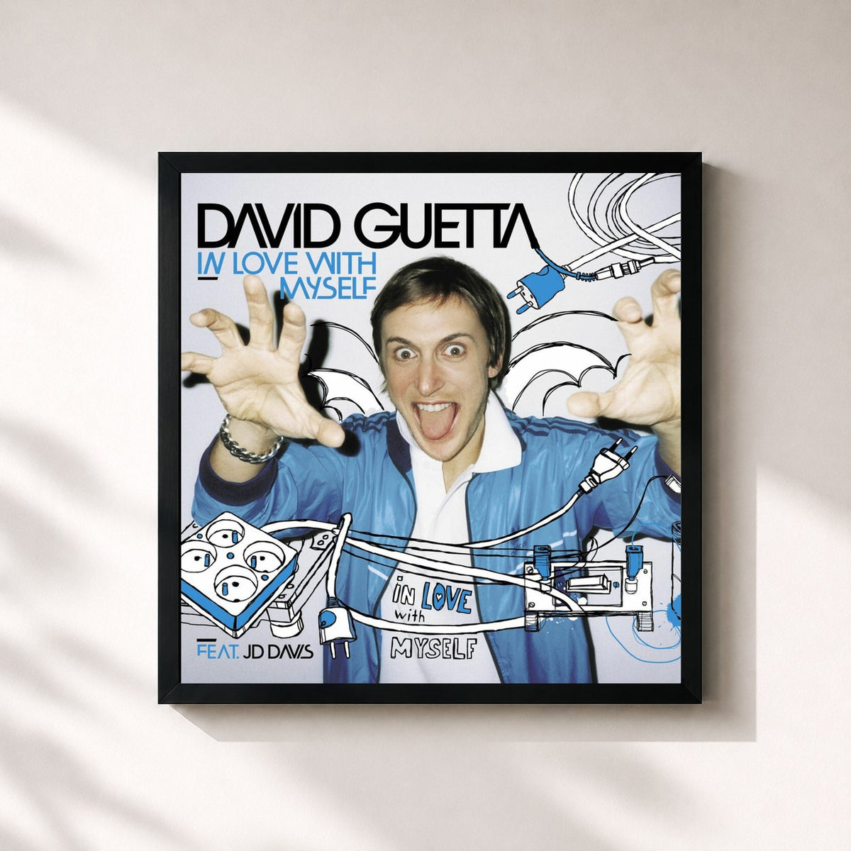 #noir Tableau carré de l'album In Love with Myself de David Guetta, cadre noir 32x32 cm