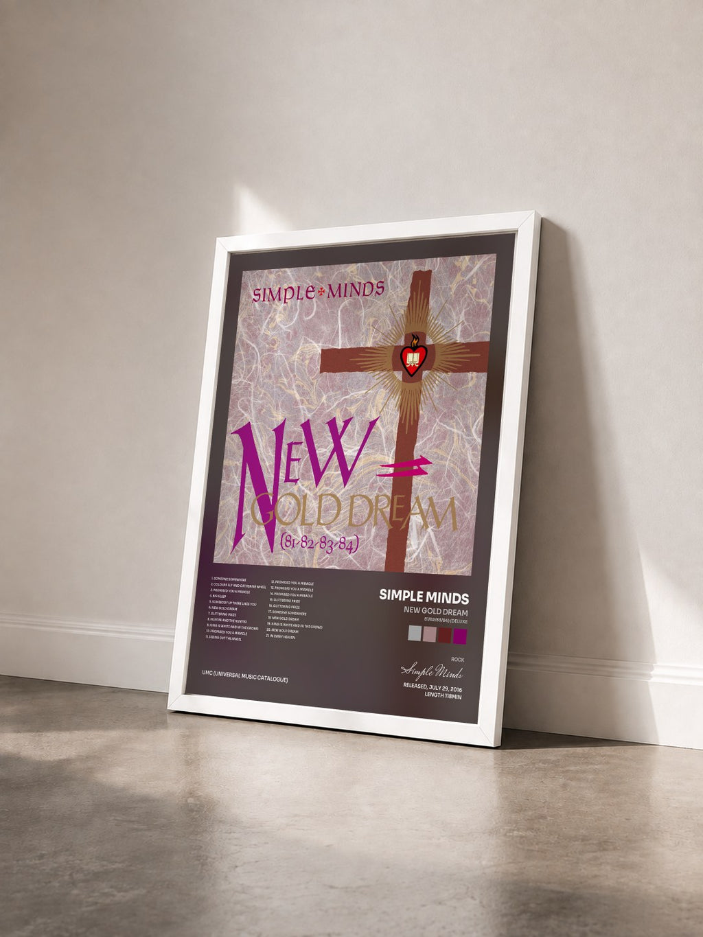 #blanc Tableau de l'album New Gold Dream (81/82/83/84) (Deluxe) de Simple Minds vu de trois quarts, cadre blanc