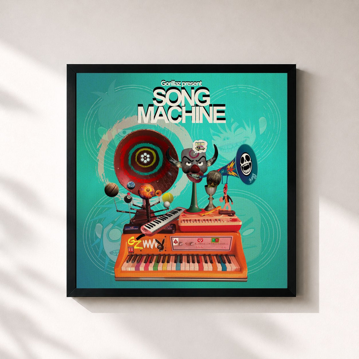 #noir Tableau carré de l'album Song Machine, Season One: Strange Timez (Deluxe) de Gorillaz, cadre noir 32x32 cm
