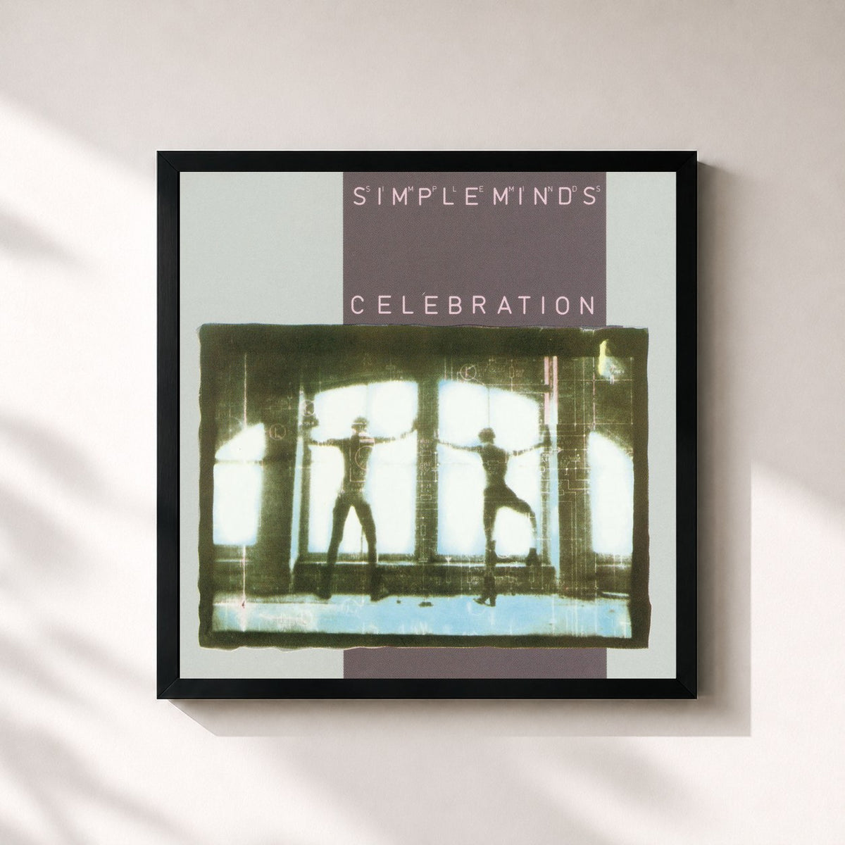#noir Celebration di Simple Minds in stampa quadrata incorniciata, cornice nera 32x32 cm