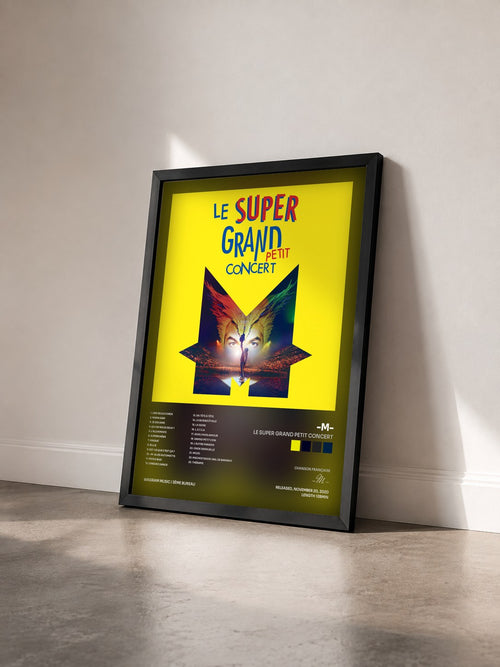 #noir Tableau de l'album Le super grand petit concert de -M- vu de trois quarts, cadre noir