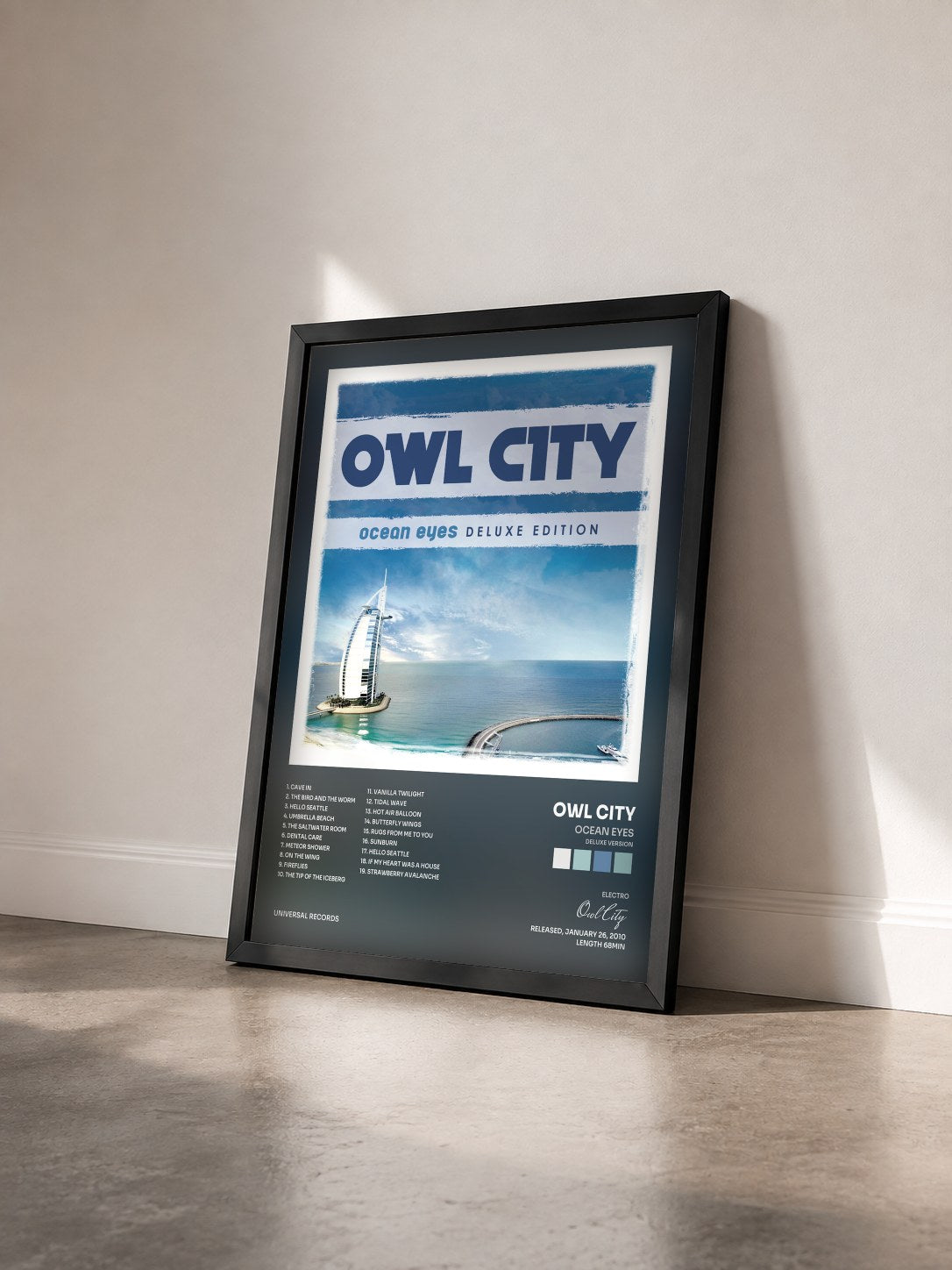 #noir Ocean Eyes (Deluxe Version) by Owl City as a framed art print seen at an angle, black frame