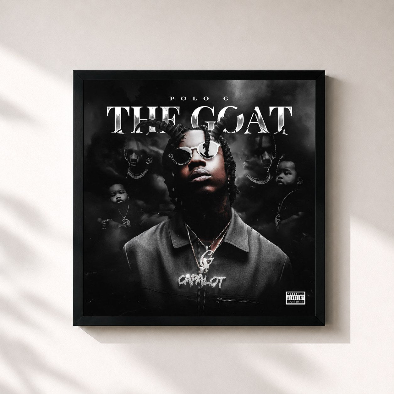 #noir Tableau carré de l'album THE GOAT de POLO G, cadre noir 32x32 cm