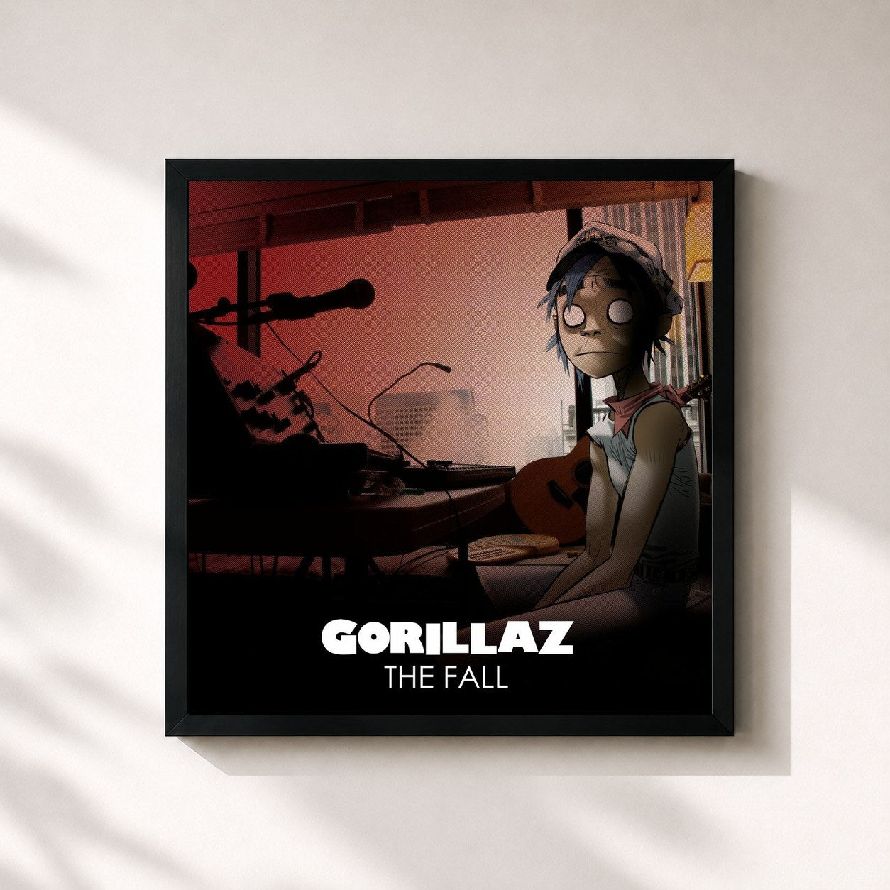 #noir The Fall de Gorillaz en lámina cuadrada enmarcada, marco negro de 32x32 cm