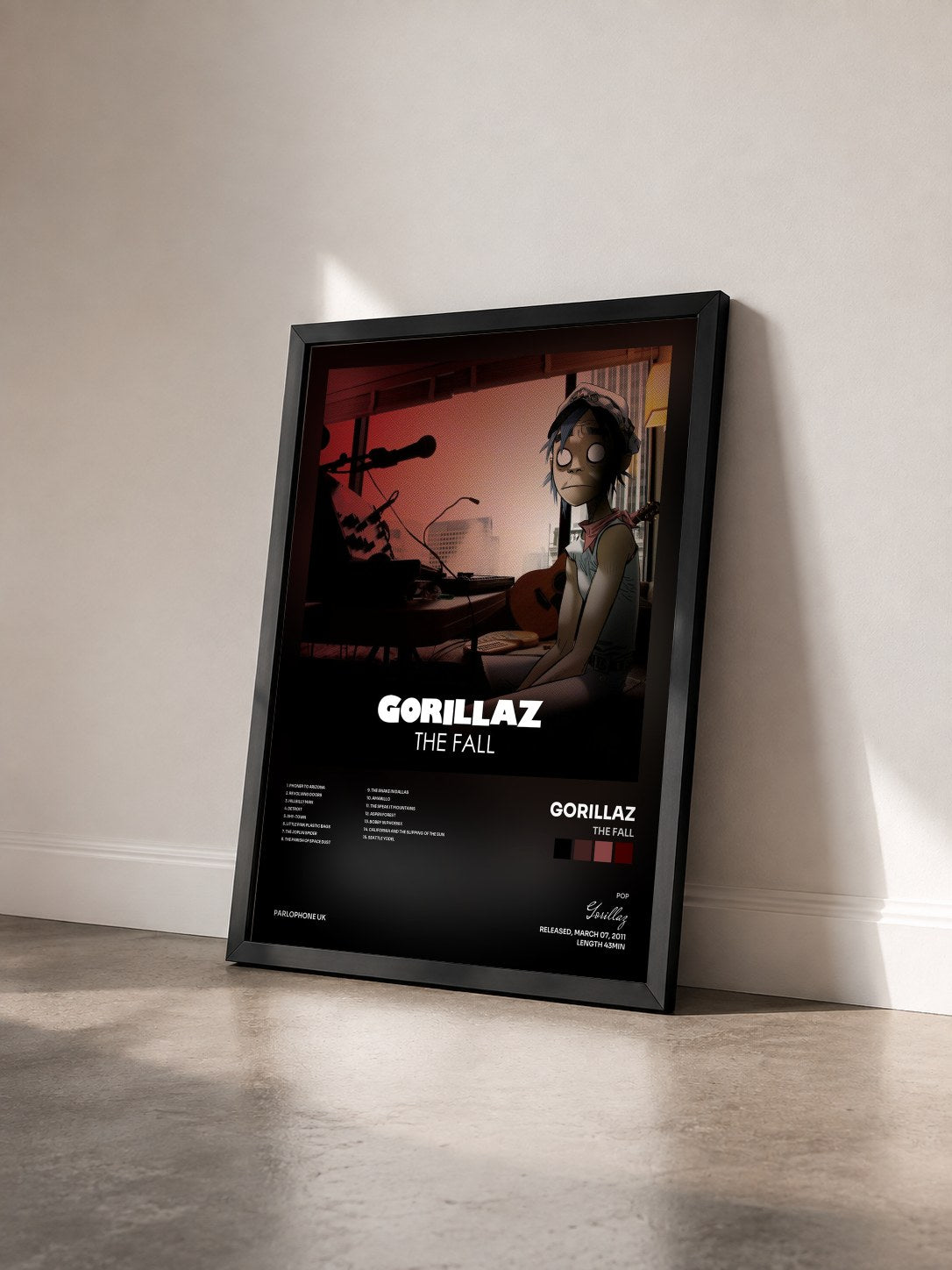 #noir The Fall de Gorillaz en lámina enmarcada vista de tres cuartos, marco negro