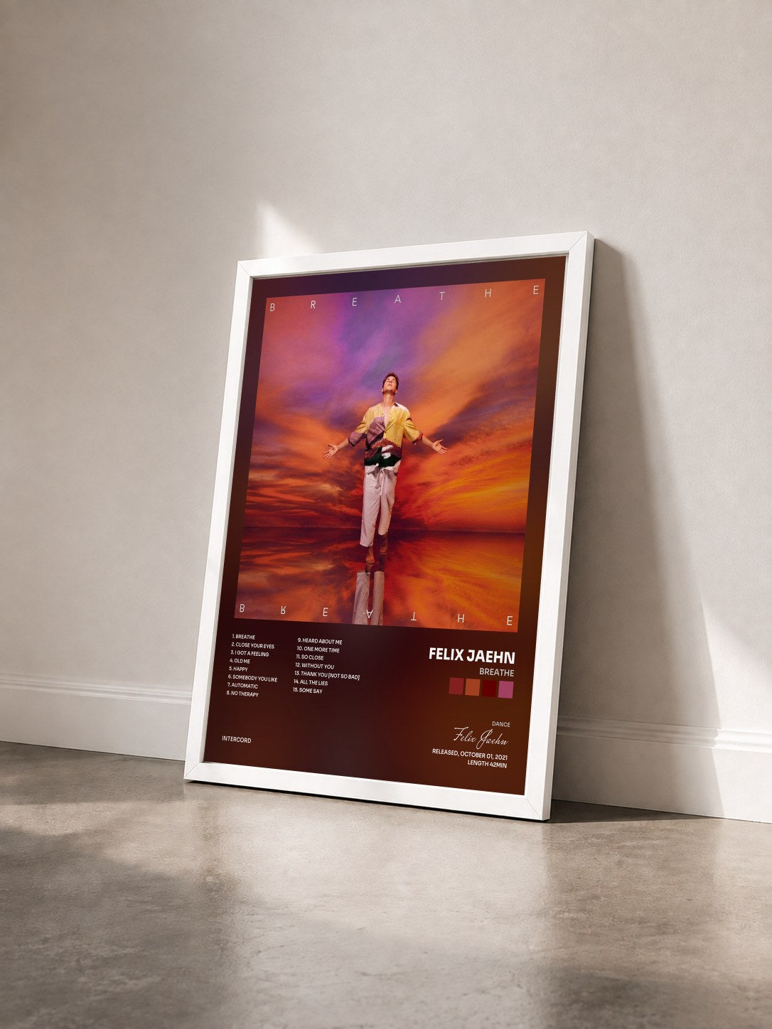 #blanc Tableau de l'album BREATHE de Felix Jaehn vu de trois quarts, cadre blanc
