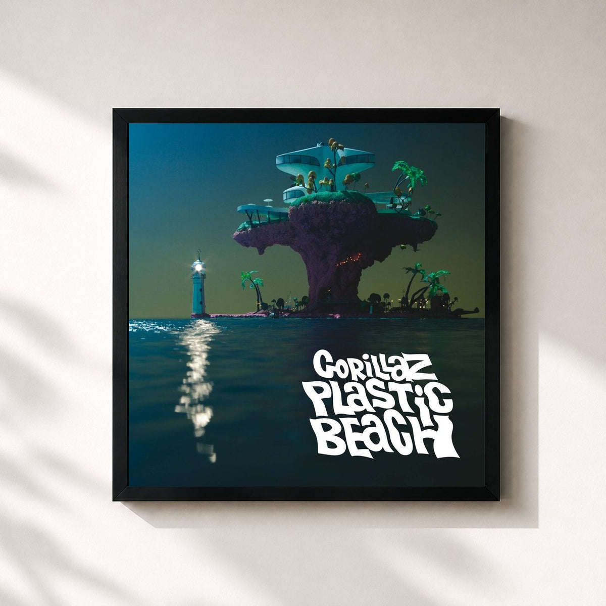 #noir Tableau carré de l'album Plastic Beach (Deluxe) de Gorillaz, cadre noir 32x32 cm