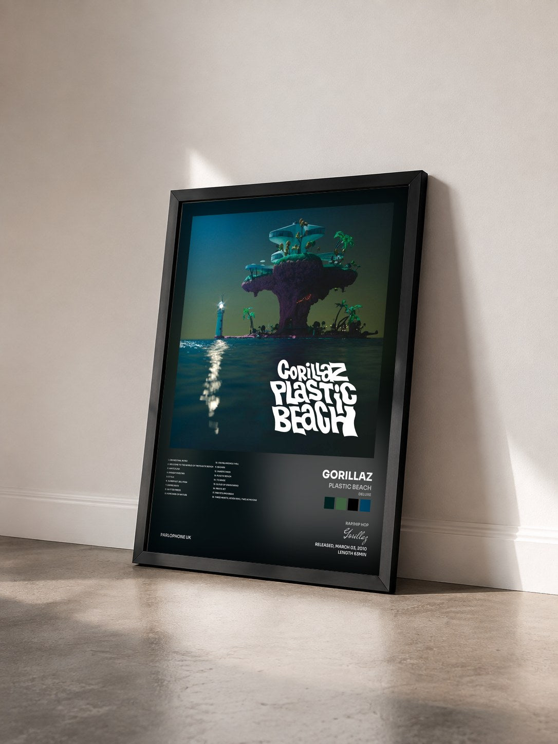 #noir Tableau de l'album Plastic Beach (Deluxe) de Gorillaz vu de trois quarts, cadre noir