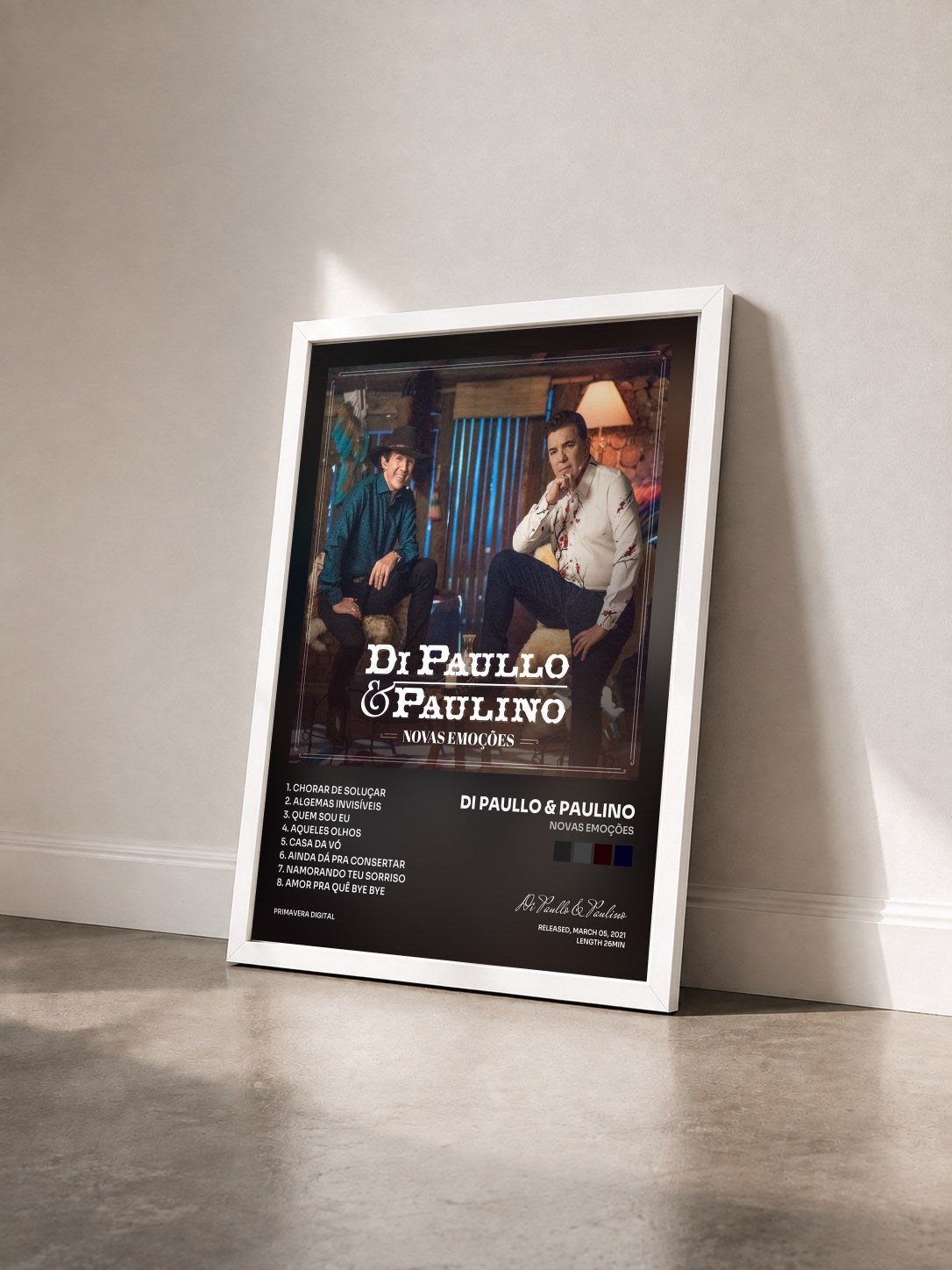 #blanc Tableau de l'album Novas Emoções de Di Paullo & Paulino vu de trois quarts, cadre blanc