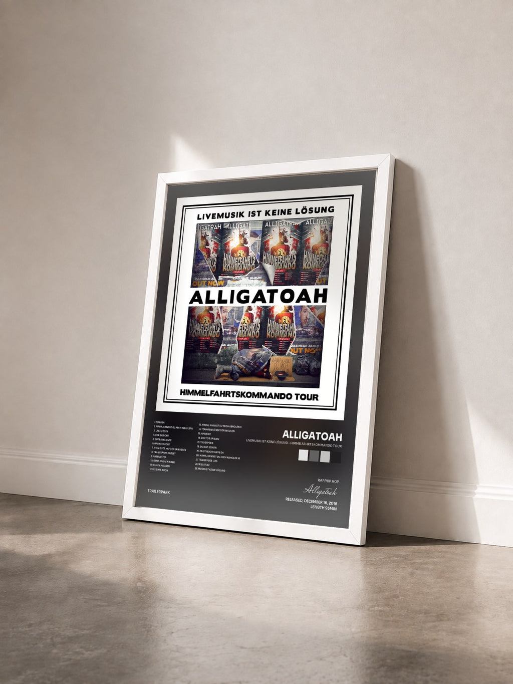 #blanc Tableau de l'album Livemusik ist keine Lösung - Himmelfahrtskommando Tour de Alligatoah vu de trois quarts, cadre blanc