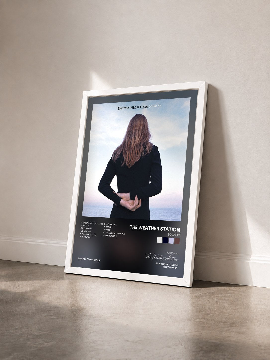 #blanc Tableau de l'album Loyalty de The Weather Station vu de trois quarts, cadre blanc