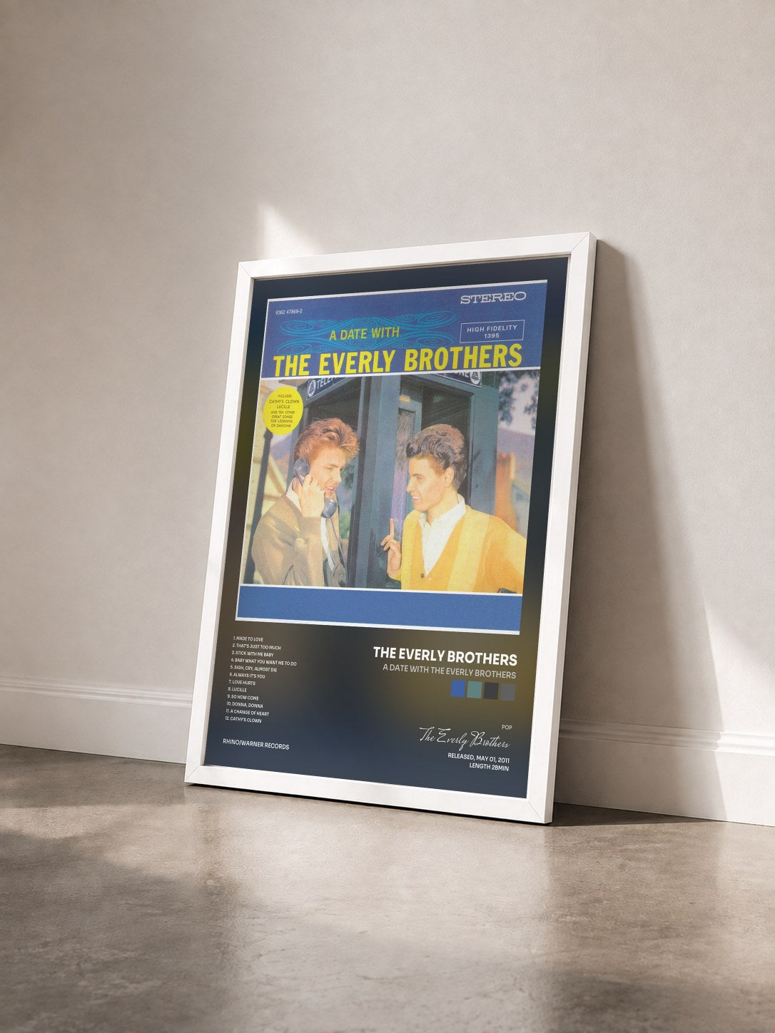 #blanc Tableau de l'album A Date with The Everly Brothers de The Everly Brothers vu de trois quarts, cadre blanc