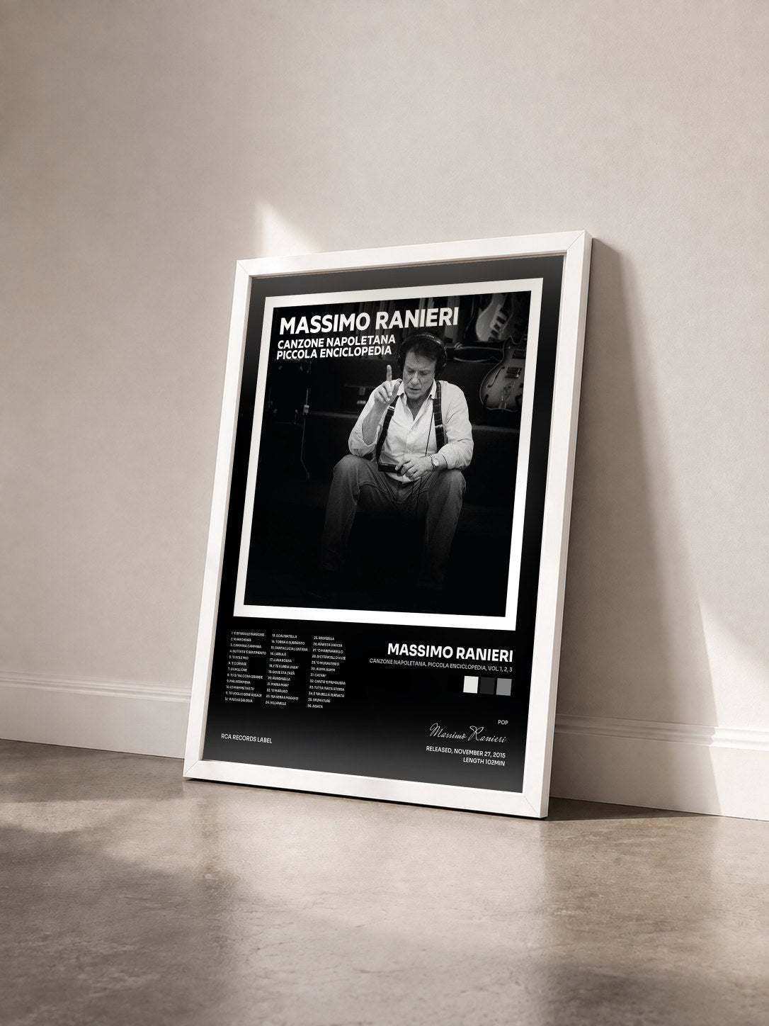 #blanc Tableau de l'album Canzone napoletana. Piccola Enciclopedia, Vol. 1, 2, 3 de Massimo Ranieri vu de trois quarts, cadre blanc