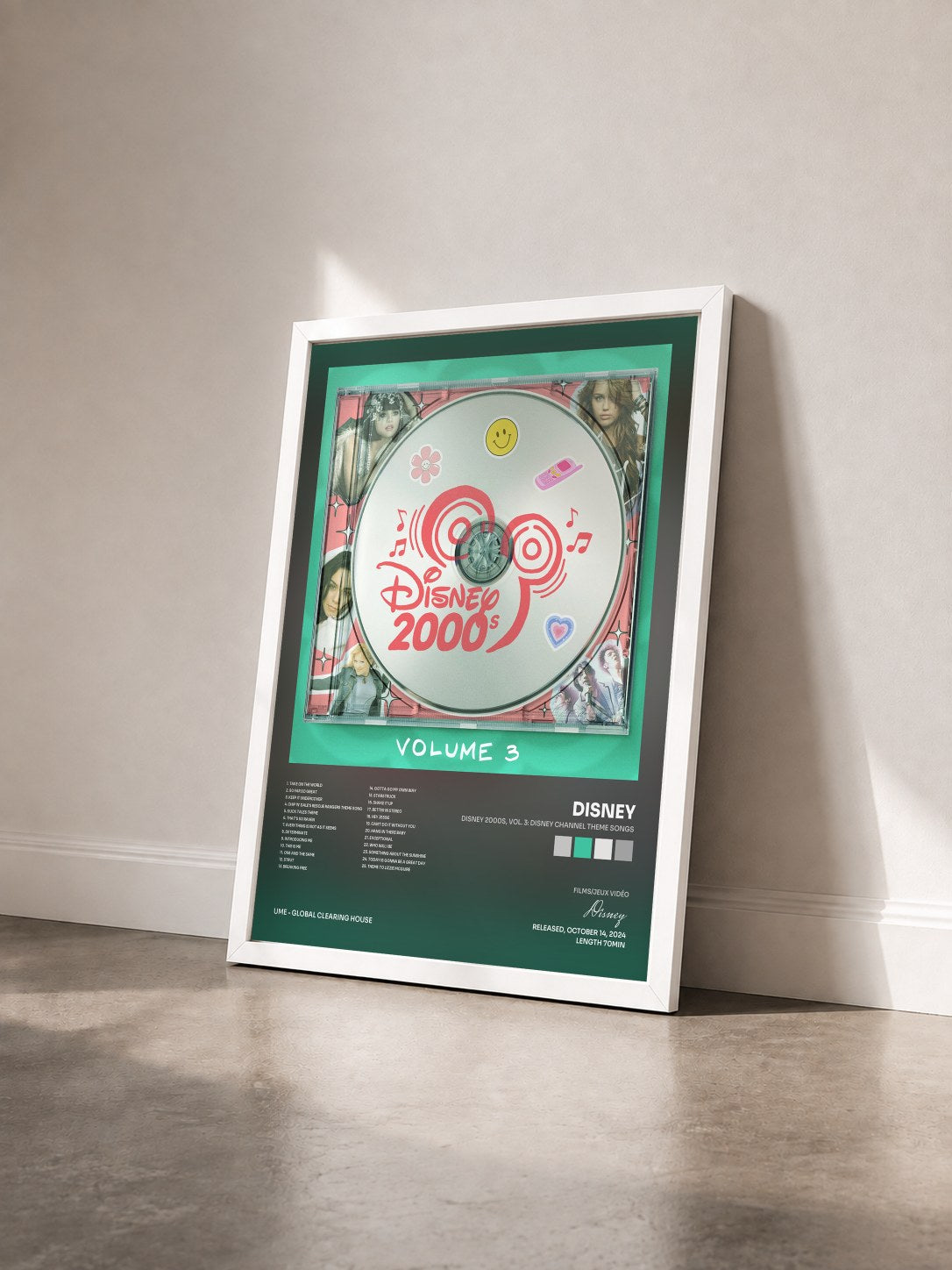 #blanc Tableau de l'album Disney 2000s, Vol. 3: Disney Channel Theme Songs de Disney vu de trois quarts, cadre blanc