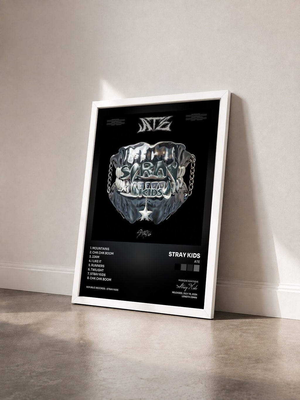 #blanc ATE by Stray Kids as a framed art print seen at an angle, white frame