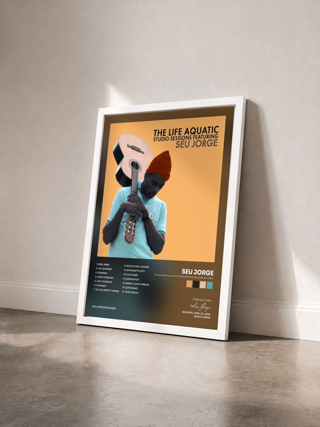 #blanc Tableau de l'album The Life Aquatic Exclusive Studio Sessions Featuring Seu Jorge de Seu Jorge vu de trois quarts, cadre blanc