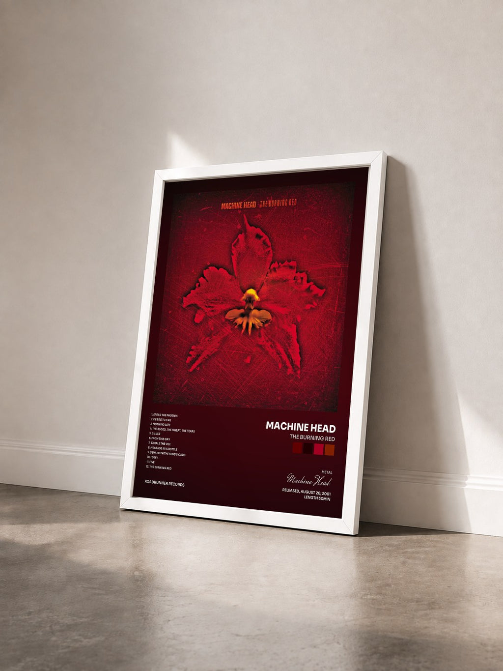 #blanc The Burning Red di Machine Head in stampa incorniciata vista di tre quarti, cornice bianca
