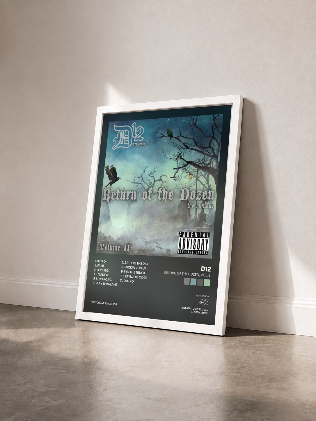#blanc Tableau de l'album Return of the Dozen, Vol. 2 de D12 vu de trois quarts, cadre blanc