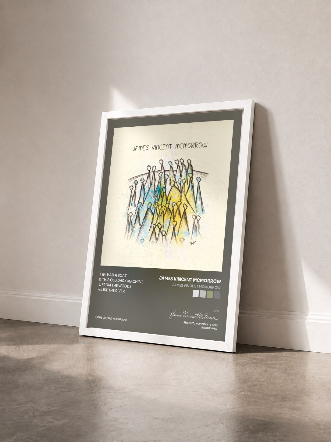 #blanc Tableau de l'album James Vincent McMorrow de James Vincent McMorrow vu de trois quarts, cadre blanc