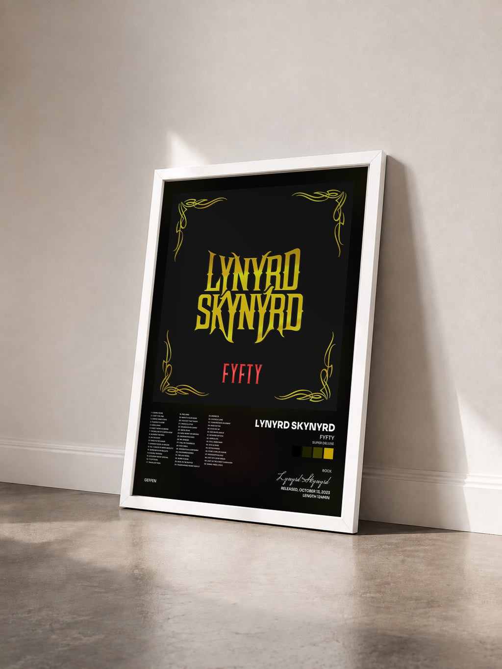 #blanc Tableau de l'album FYFTY (Super Deluxe) de Lynyrd Skynyrd vu de trois quarts, cadre blanc