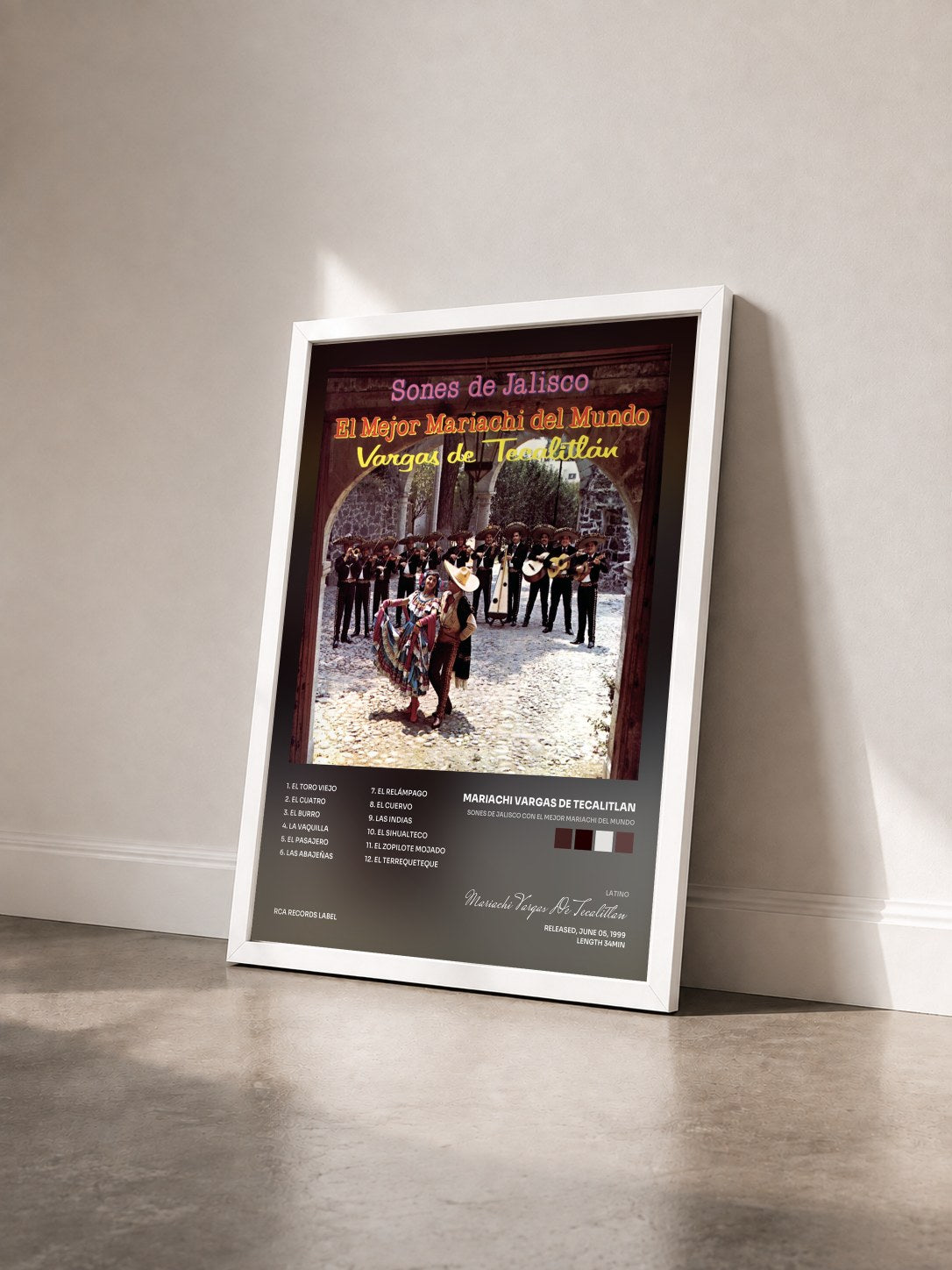 #blanc Tableau de l'album Sones De Jalisco Con El Mejor Mariachi Del Mundo de Mariachi Vargas De Tecalitlan vu de trois quarts, cadre blanc