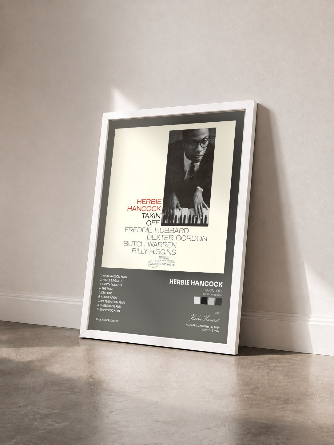 #blanc Tableau de l'album Takin' Off (Expanded Edition) de Herbie Hancock vu de trois quarts, cadre blanc