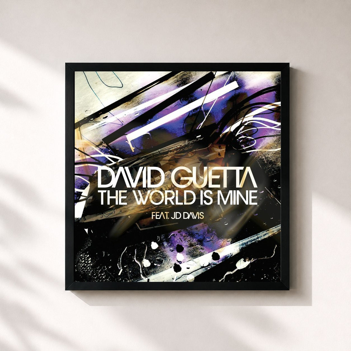 #noir Tableau carré de l'album The World Is Mine de David Guetta, cadre noir 32x32 cm