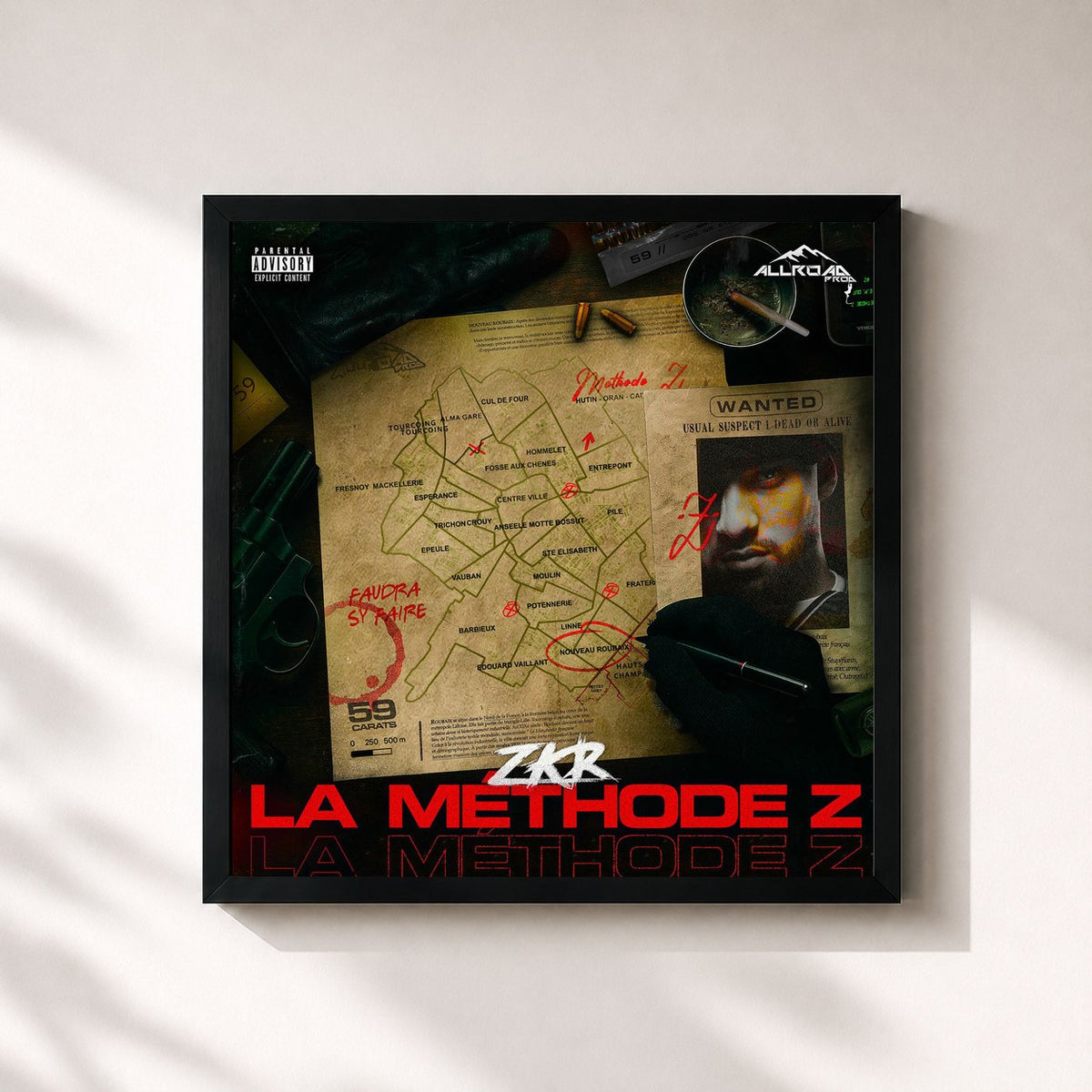 #noir Tableau carré de l'album La Méthode Z de Zkr, cadre noir 32x32 cm