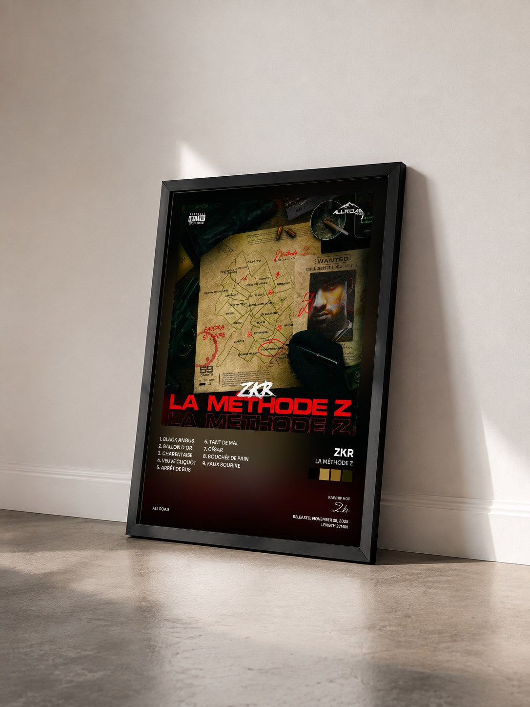 #noir Tableau de l'album La Méthode Z de Zkr vu de trois quarts, cadre noir
