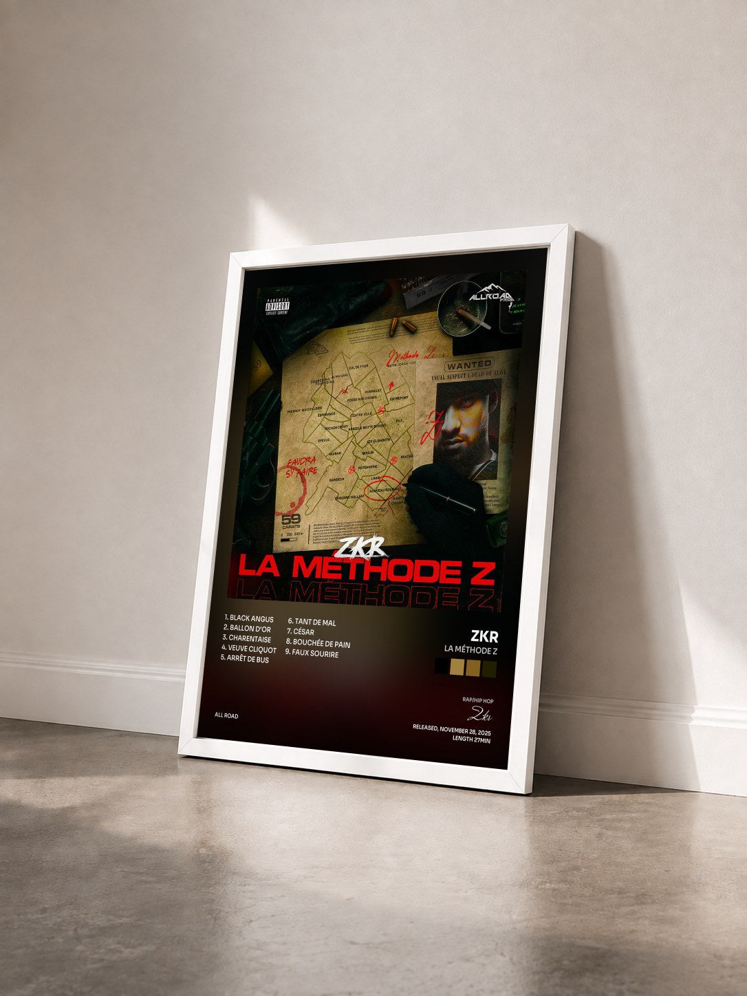 #blanc Tableau de l'album La Méthode Z de Zkr vu de trois quarts, cadre blanc