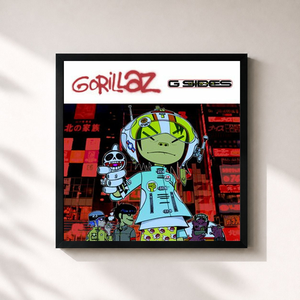 #noir Tableau carré de l'album G-Sides de Gorillaz, cadre noir 32x32 cm