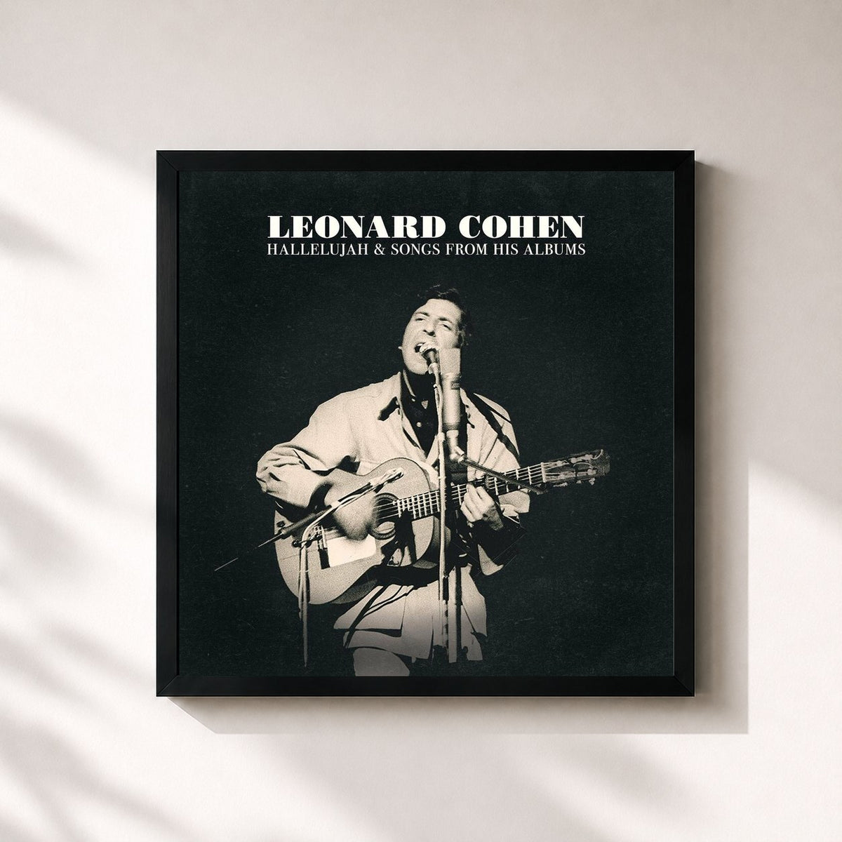 #noir Tableau carré de l'album Hallelujah & Songs from His Albums de Leonard Cohen, cadre noir 32x32 cm