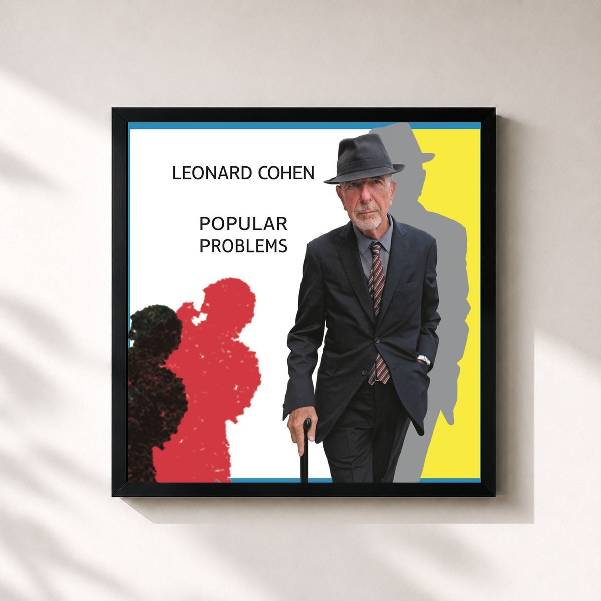 #noir Tableau carré de l'album Popular Problems de Leonard Cohen, cadre noir 32x32 cm