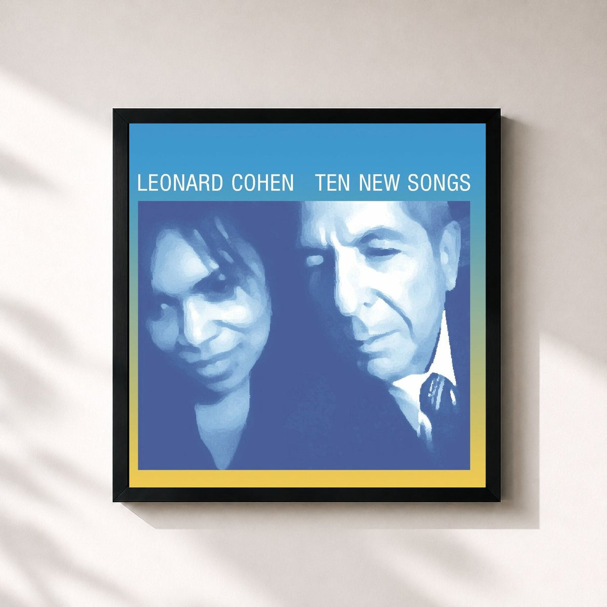#noir Tableau carré de l'album Ten New Songs de Leonard Cohen, cadre noir 32x32 cm