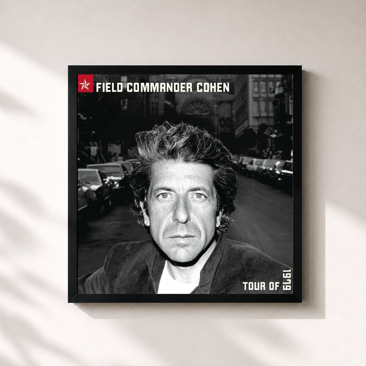 #noir Tableau carré de l'album Field Commander Cohen de Leonard Cohen, cadre noir 32x32 cm