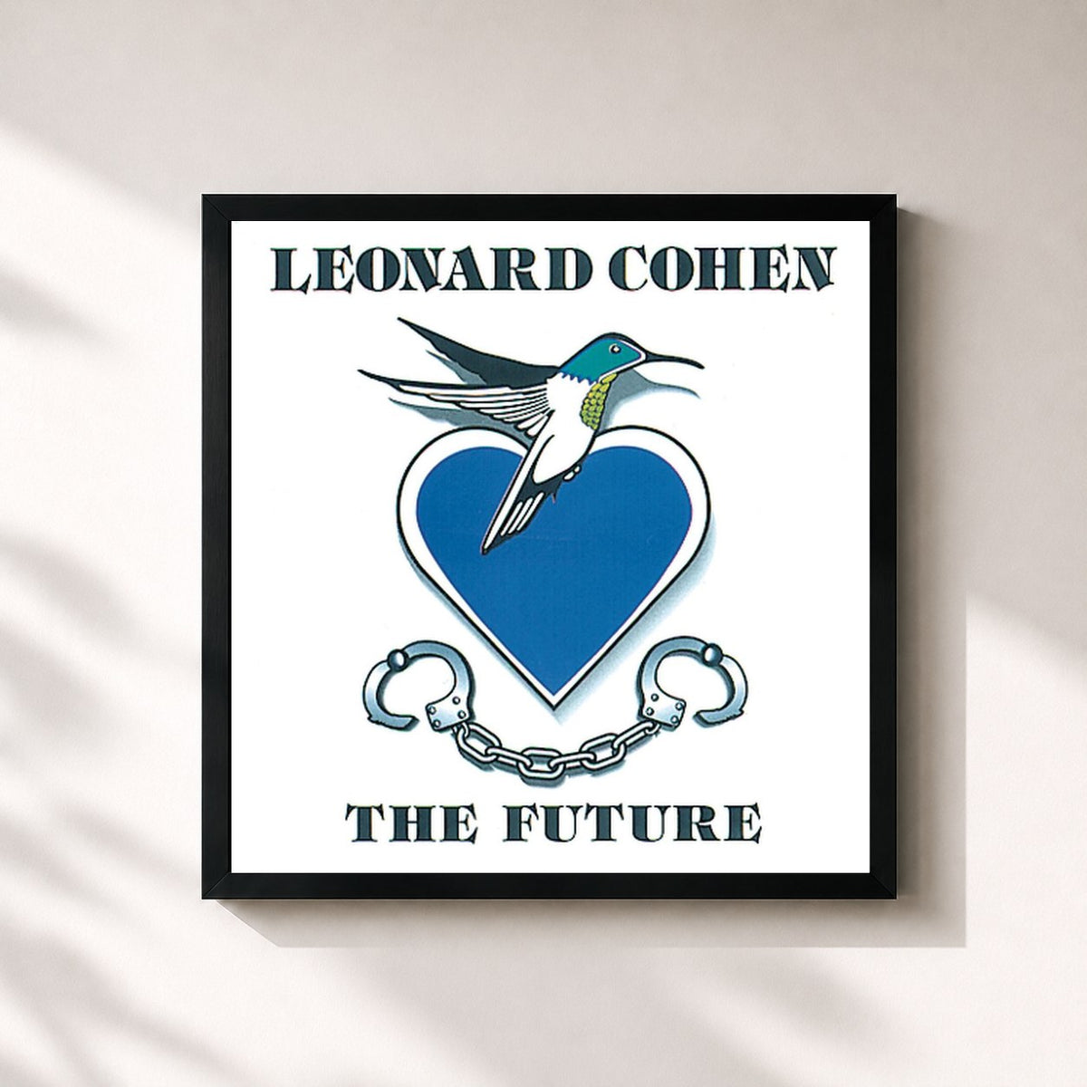 #noir Tableau carré de l'album The Future de Leonard Cohen, cadre noir 32x32 cm